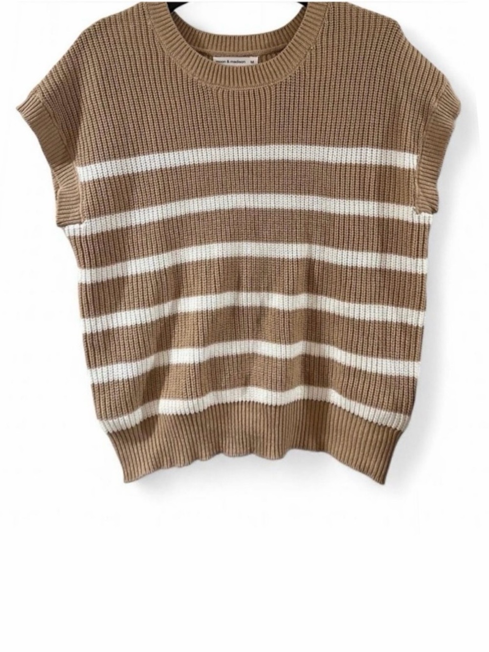 moon & madison Women’s Striped Knit Top in Brown and White Size Medium